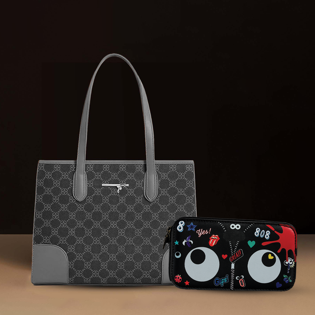 Luxury Monogram Tote Bag + Graffiti Pop Crossbody Bag Combo