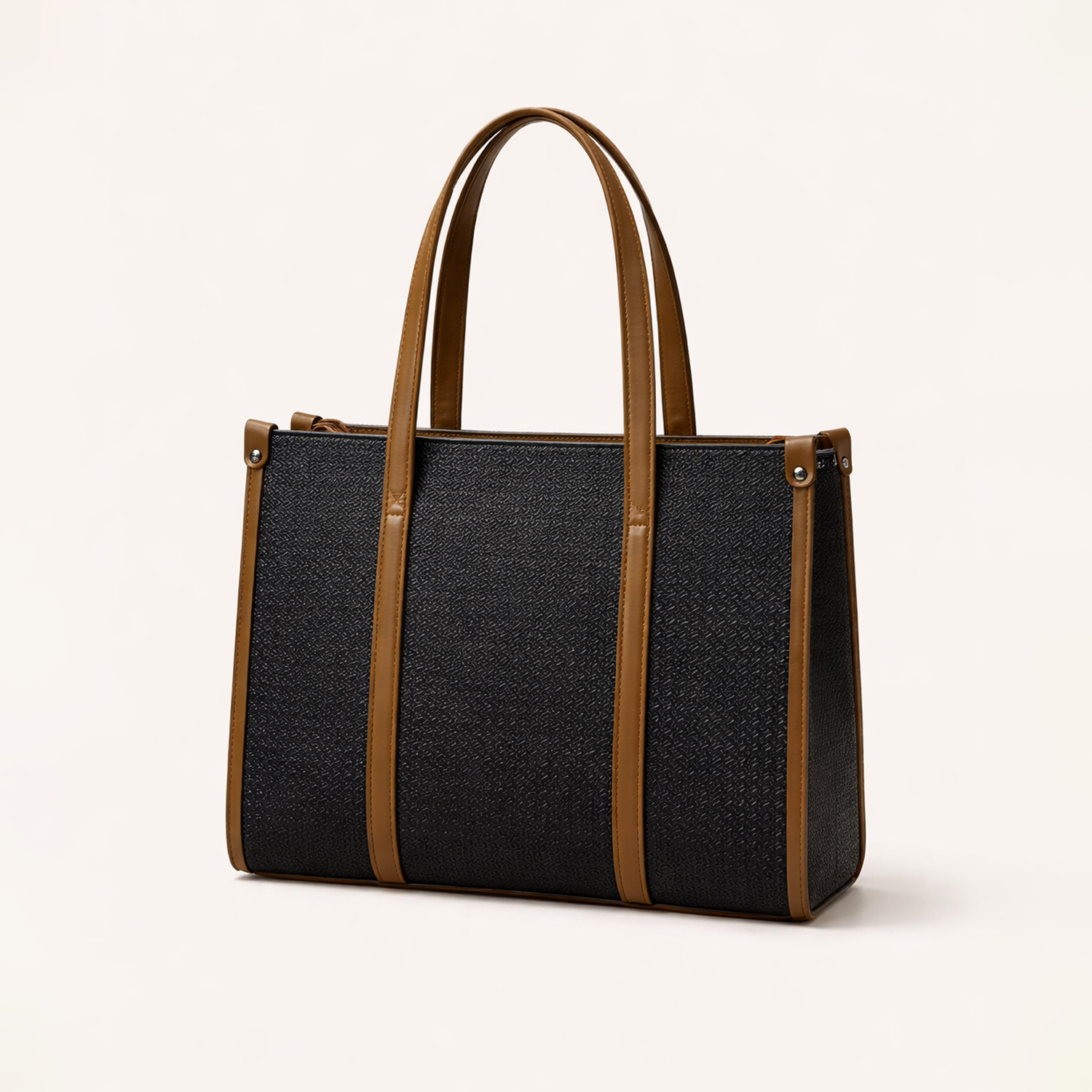 Classic Elegance Structured Tote Bag – Black & Tan