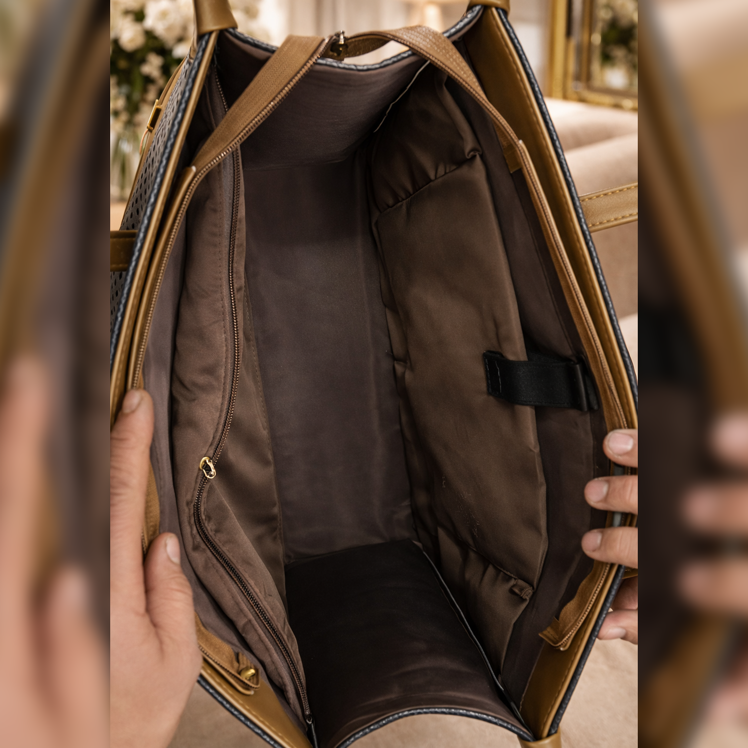 Classic Elegance Structured Tote Bag – Black & Tan