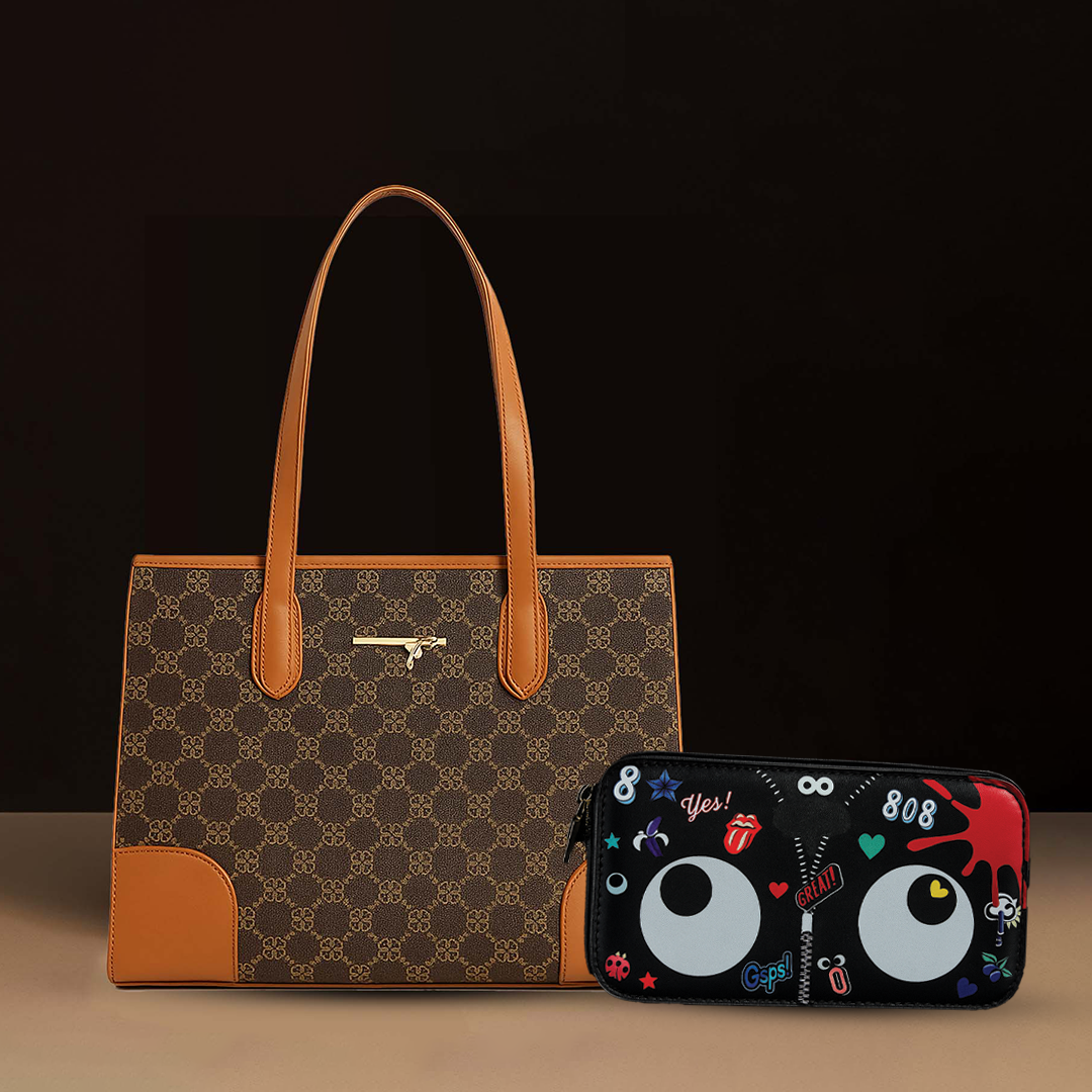 Luxury Monogram Tote Bag + Graffiti Pop Crossbody Bag Combo